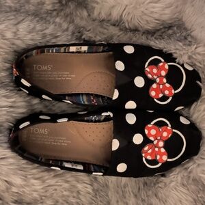 TOMS Kids Black and White Polka Dot Slippers with Red Accents